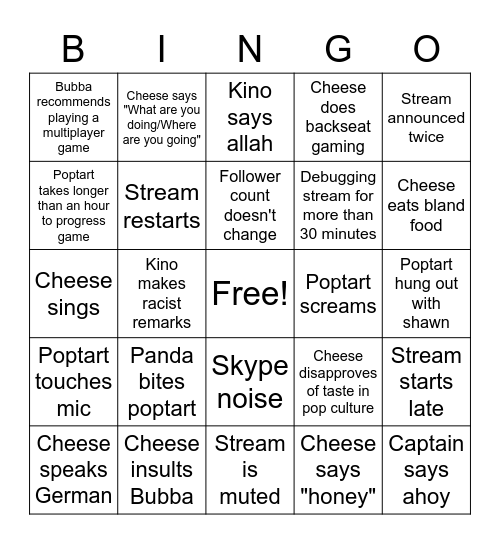 mostevilpoptart Bingo Card