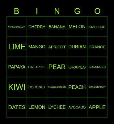 FRUITS Bingo Card