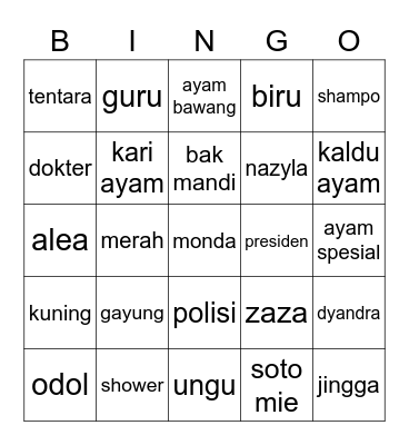 Nazyla Bingo Card
