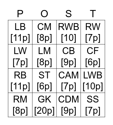 POSITIONS Bingo Card