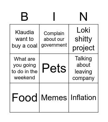 Topic on the Coffee Talk Bingo Card