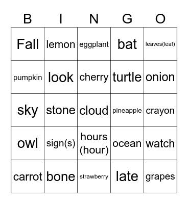Untitled Bingo Card