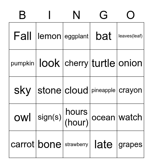 Untitled Bingo Card