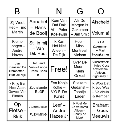 Muziek Bingo - Lekker Nederlands! Bingo Card