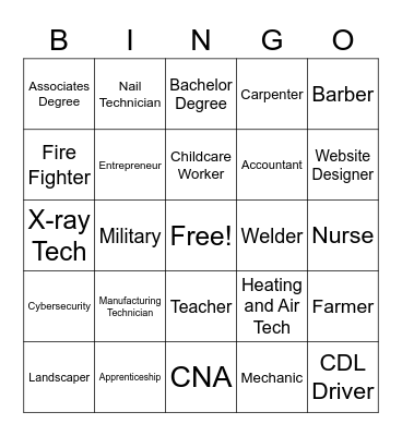 Career Bingo Card