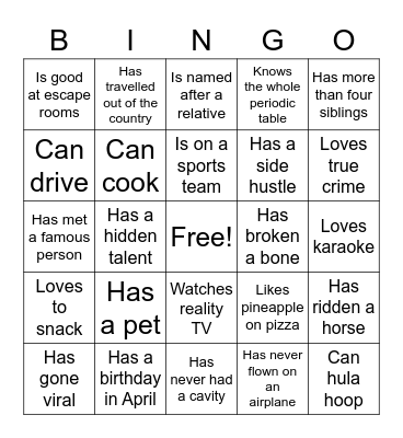 Ms. Huskey's English III Class Bingo - 4B Bingo Card