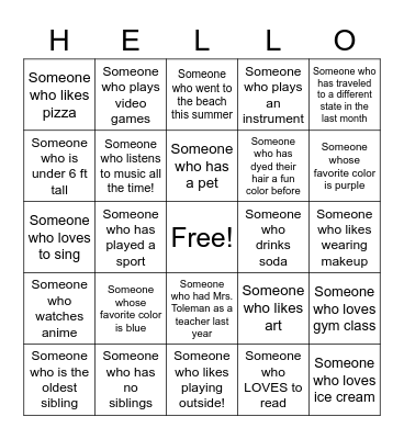 Get To Know You Bingo! Bingo Card