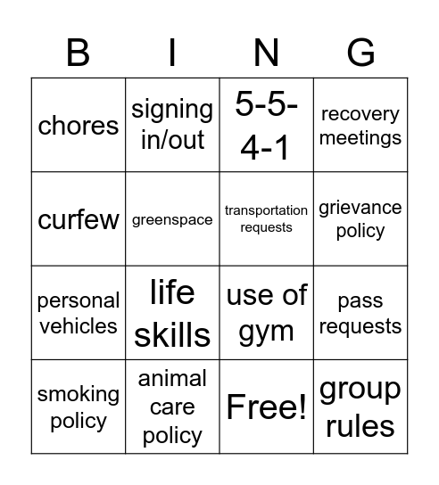 Orientation Bingo/Scavenger Hunt Bingo Card