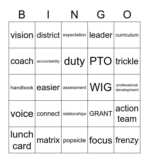 Staff Meeting 2022-2023 Bingo Card