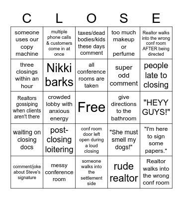 CLOSING 2.0 Bingo Card