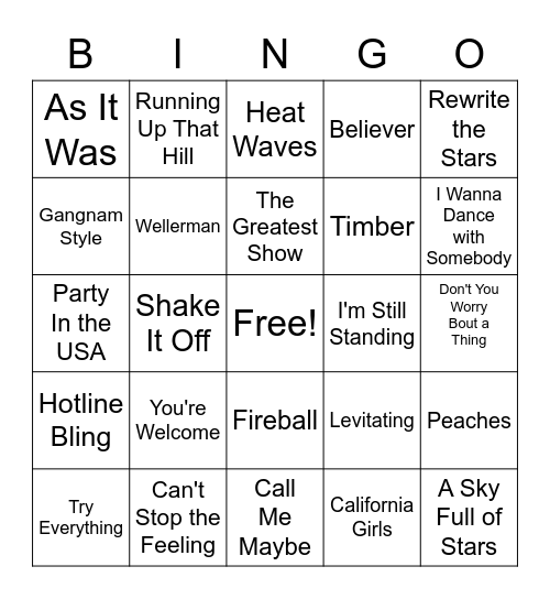 Name That Tune II Bingo Card