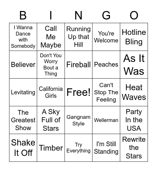 Name That Tune II Bingo Card
