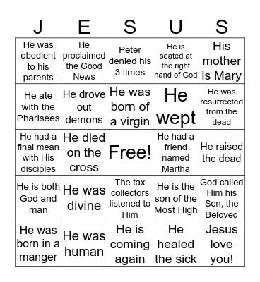 JESUS Bingo Card