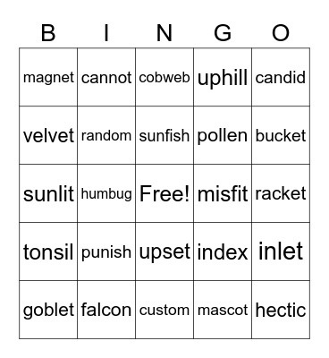 CVVC Words! Bingo Card
