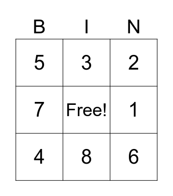 Number Bingo Card