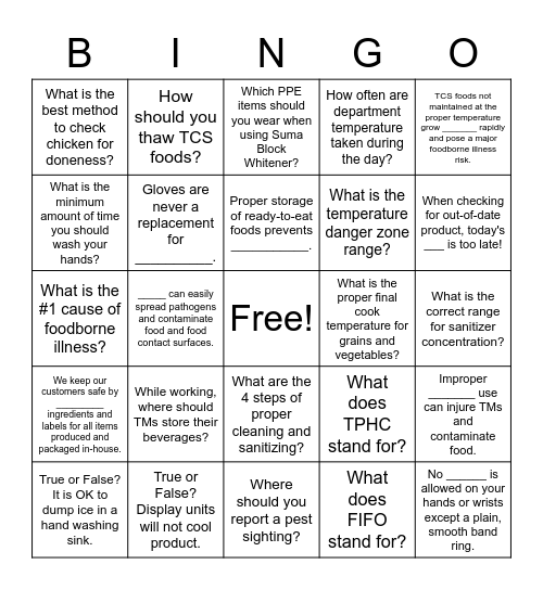 National Food Safety Education Month Bingo Card