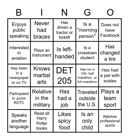 AFROTC Det 205 - New Cadet BINGO Card