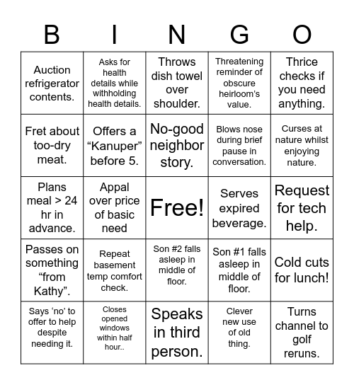 The Weekend Bingo Card