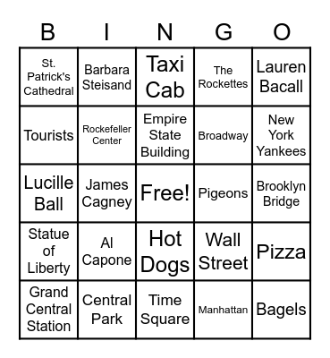 New York Bingo Card