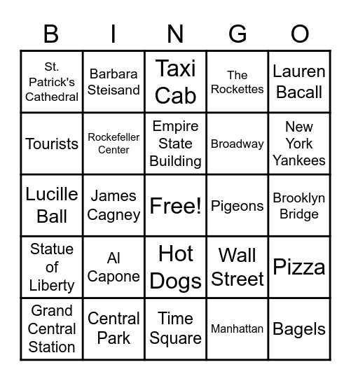 New York Bingo Card