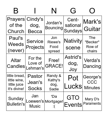 Thanksgiving Lutheran Bingo Card