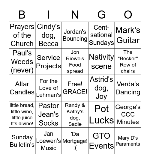 Thanksgiving Lutheran Bingo Card
