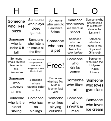 Get To Know You Bingo! Bingo Card