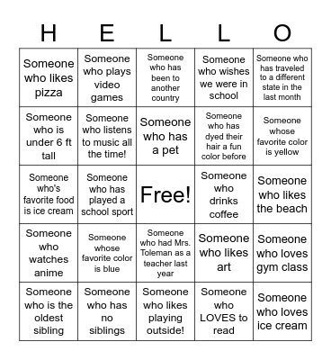 Get To Know You Bingo! Bingo Card