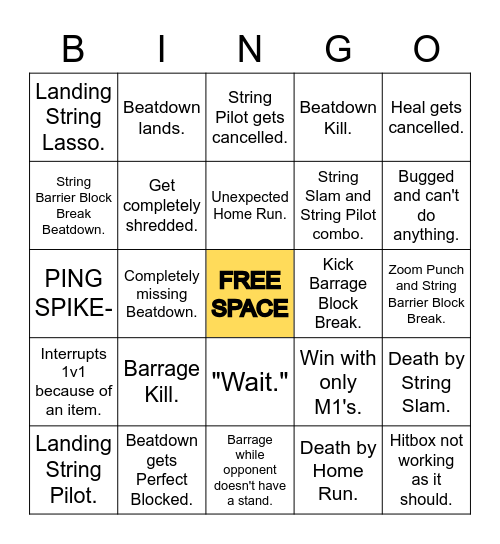 [YBA] Stone Free Bingo Card