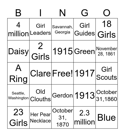 Juliette Low BIngo! Bingo Card