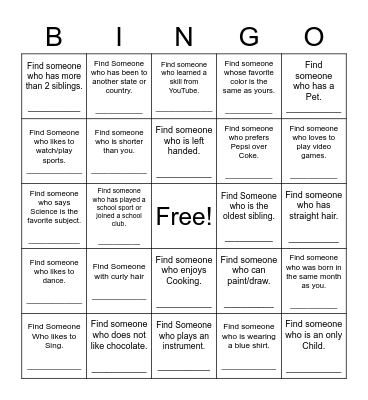 Find Someone Who Bingo Card