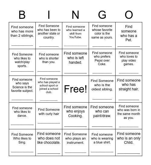 Find Someone Who Bingo Card