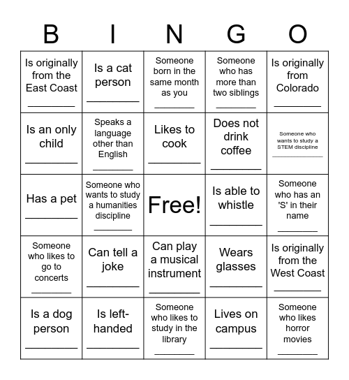 People Bingo Card