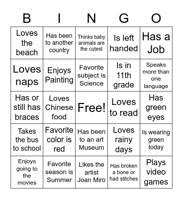 Ice Breaker Bingo Card