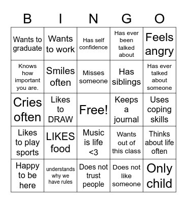 Who Are You/ therapy Bingo Card