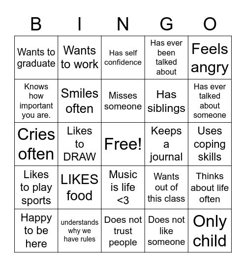 Who Are You/ therapy Bingo Card