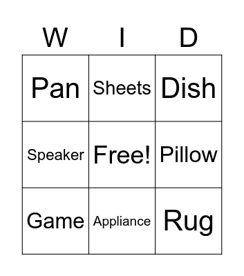 Wedding Gift BINGO Card