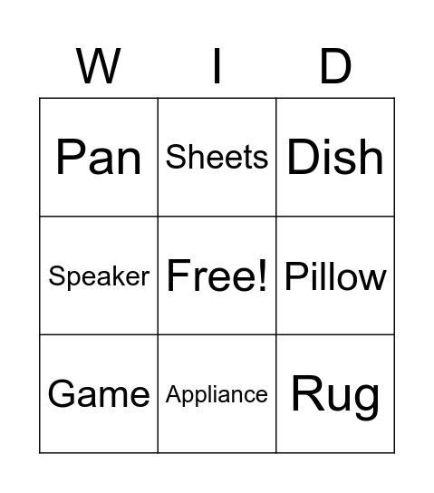 Wedding Gift BINGO Card