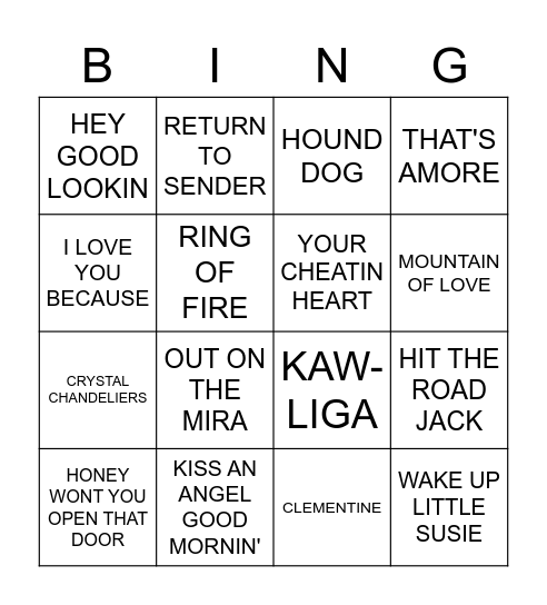 MUSIC BINGO Card