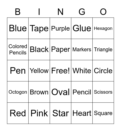 colors and shapes Bingo Card