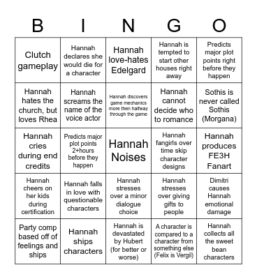 LouiseyHannah Fire Emblem Three Houses Bingo Card