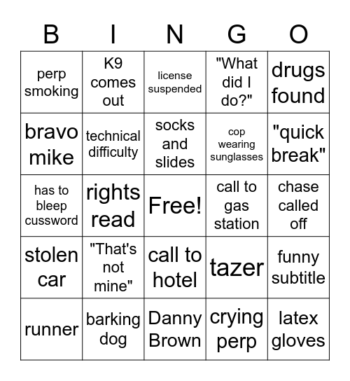 Live PD Bingo Card