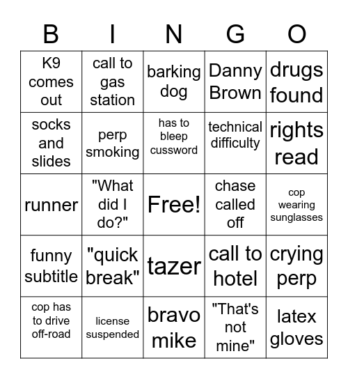 Live PD Bingo Card