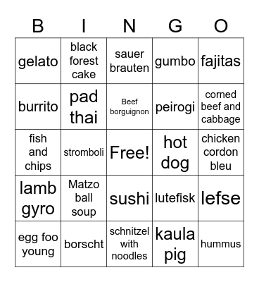 ETHNIC FOODS Bingo Card