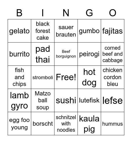 ETHNIC FOODS Bingo Card