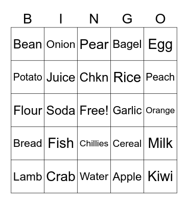 Food Bingo Card