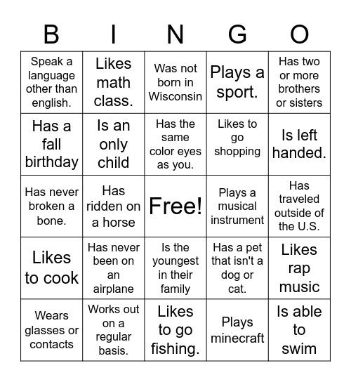 Buddy Bingo (Gottfried) Bingo Card