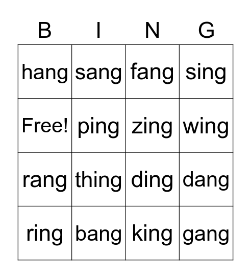Dang! Bingo Card