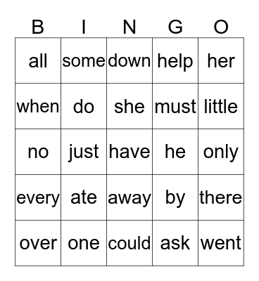 Sight Words 3 Bingo Card