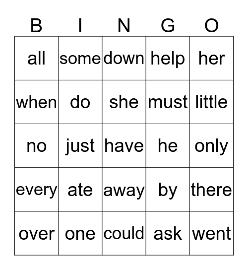 Sight Words 3 Bingo Card